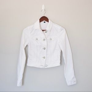 American Eagle White Jean Cropped Jacket